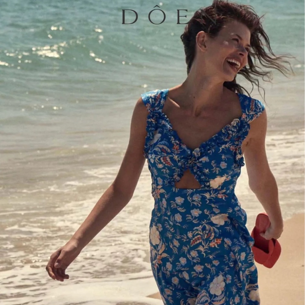Doen Amoretta Blue Floral 100% silk dress